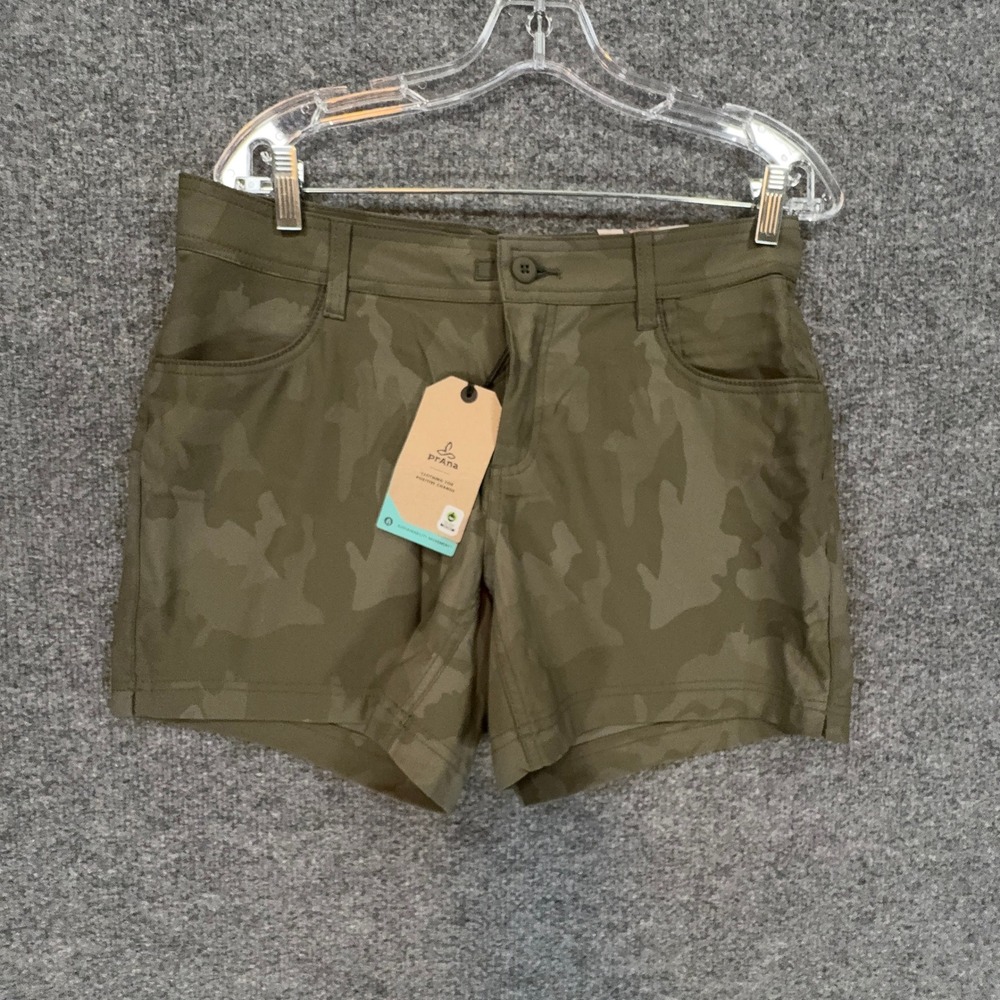 Prana Halle Short II Women 8 Green Camo ReZion Mid Hiking Outdoor Stretch NEW